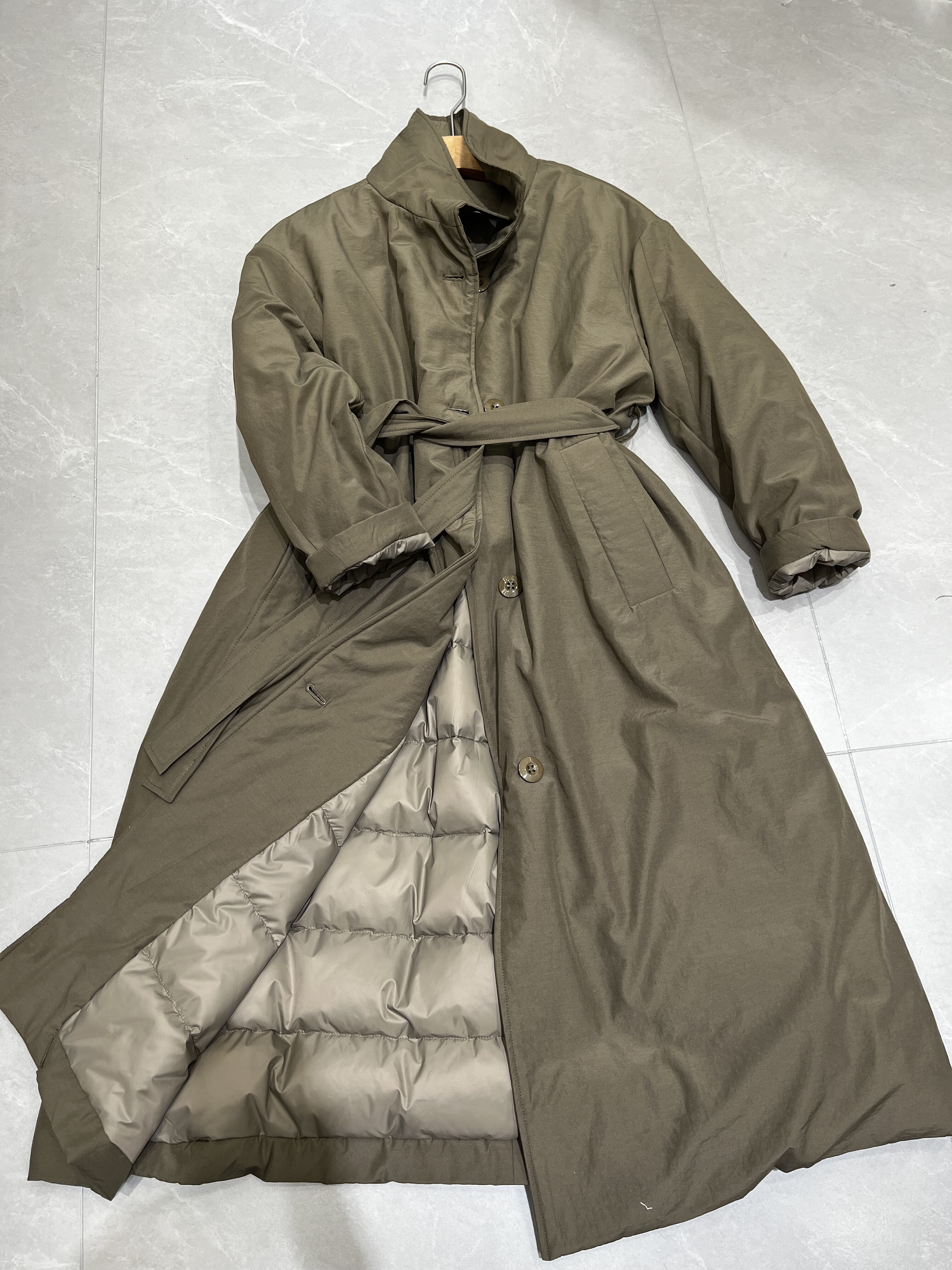 长款中空纱白鹅绒羽绒服女外套