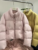 欧洲站2025新款 冬立领羊毛90白鹅绒羽绒服女短款 加厚面包服外套