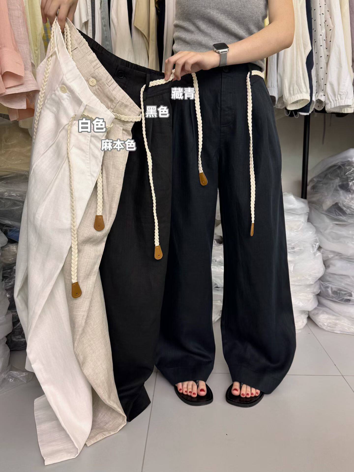 欧货2026新款小个子天丝亚麻休闲白色阔腿裤直筒裤裤子女夏天薄款