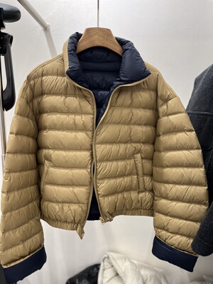 短款撞色鹅绒羽绒服女小个子立领