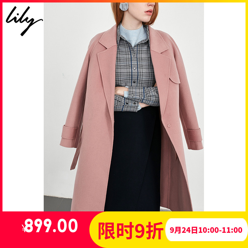 Lily2018ÇïпîÅ®×°´¿É«Ïµ´øÊÕÑüÖг¤¿îË«ÃæÄØ´óÒÂ118359F1920