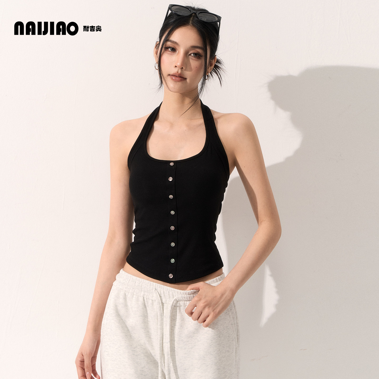 耐吉奥挂脖瑜伽背心女新款休闲排扣小众辣妹健身绝美普拉提训练服,运动服/休闲服装,运动背心,淘宝优惠券,粉丝福利购,淘宝优惠卷