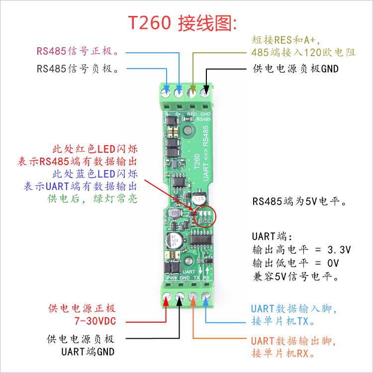 工业级RS485转TTL/UART半双工双向通信转换模块/隔离/外壳/T262