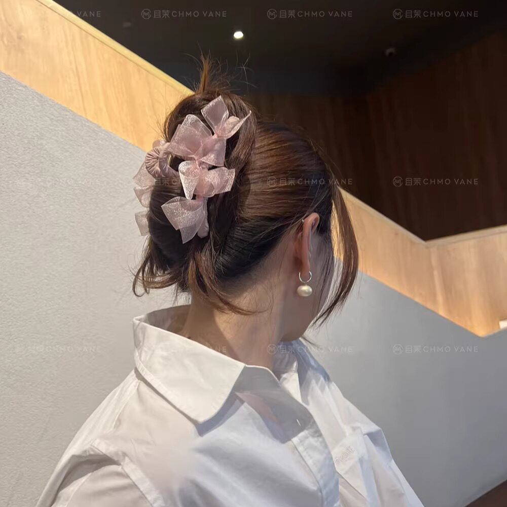 且茉~氧气少女~欧根纱蝴蝶结鲨鱼夹小众设计发夹大号发抓新款