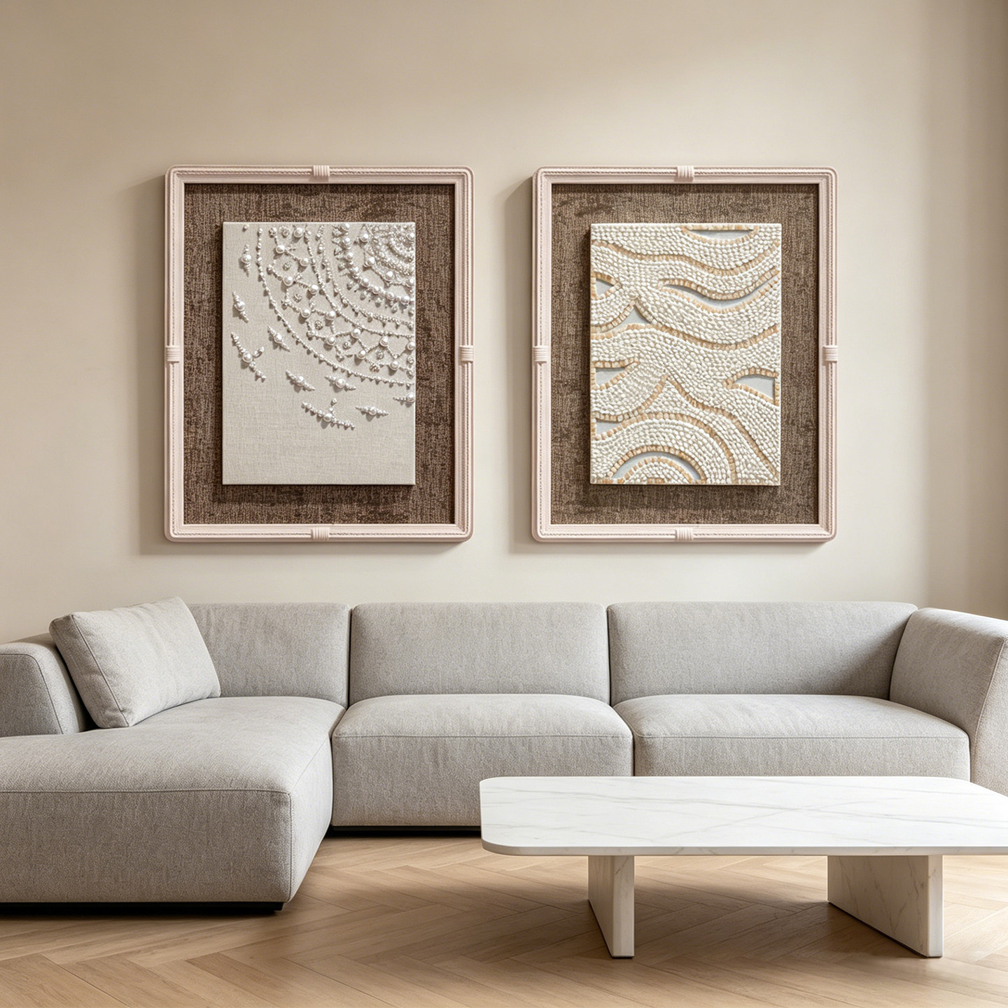 简约现代法式复古侘寂风小众艺术手工拼贴珍珠贝壳玄关客厅装饰画