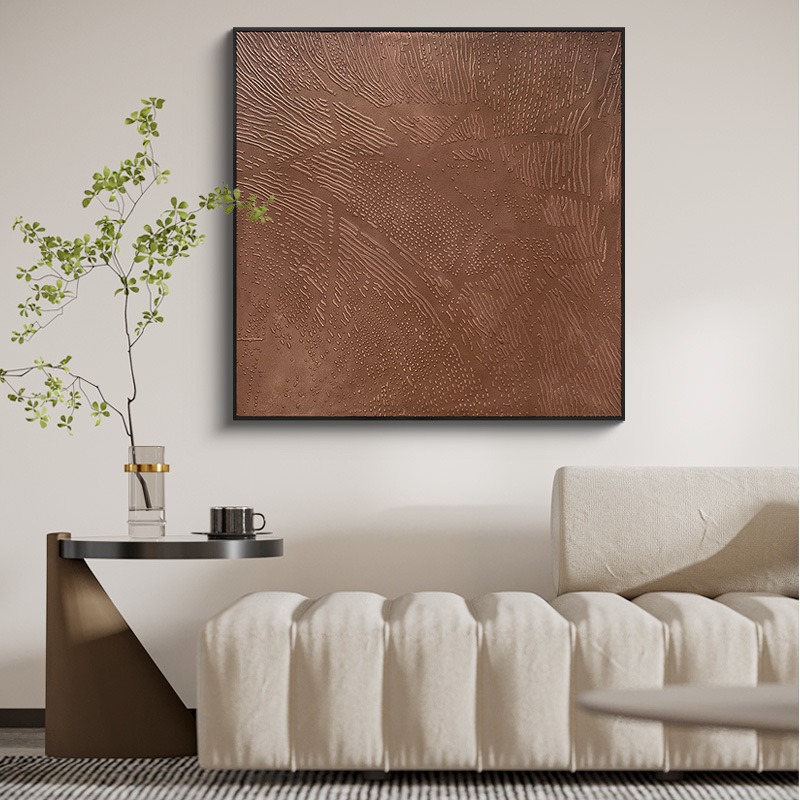 新中式高端别墅客厅沙发背景墙立体液态金属红铜金纹理装饰壁挂画图片