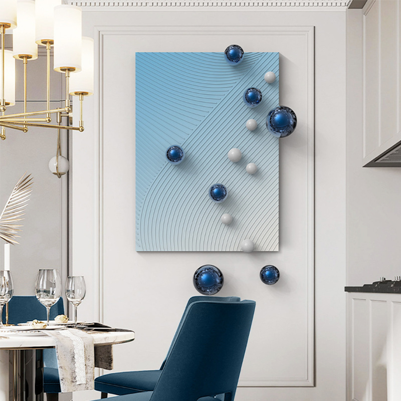 现代简约轻奢入户玄关样板房客厅沙发背景墙立体圆球实物装饰挂画图片