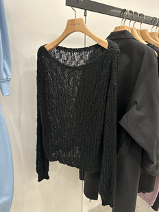 镂空显瘦黑色套头针织衫 Sea 长袖 salt春夏 上衣 sand