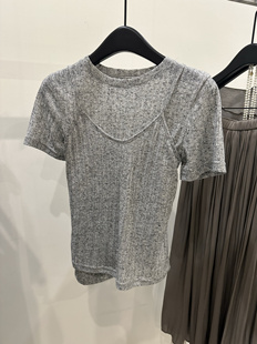 真两件套 灰色竖条纹显瘦叠穿上衣110斤以内