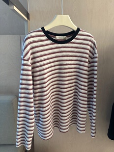 Nm2025秋新款 T恤女宽松显瘦百搭打底外穿上衣 女条纹简约圆领长袖