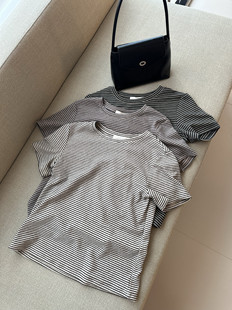 春秋新品 条纹短袖上衣 三色入 有点厚度