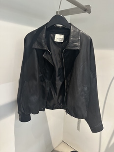 百搭翻领拉链非真皮皮衣短款 韩系黑色翻领时尚 外套 新款 PA2025秋季