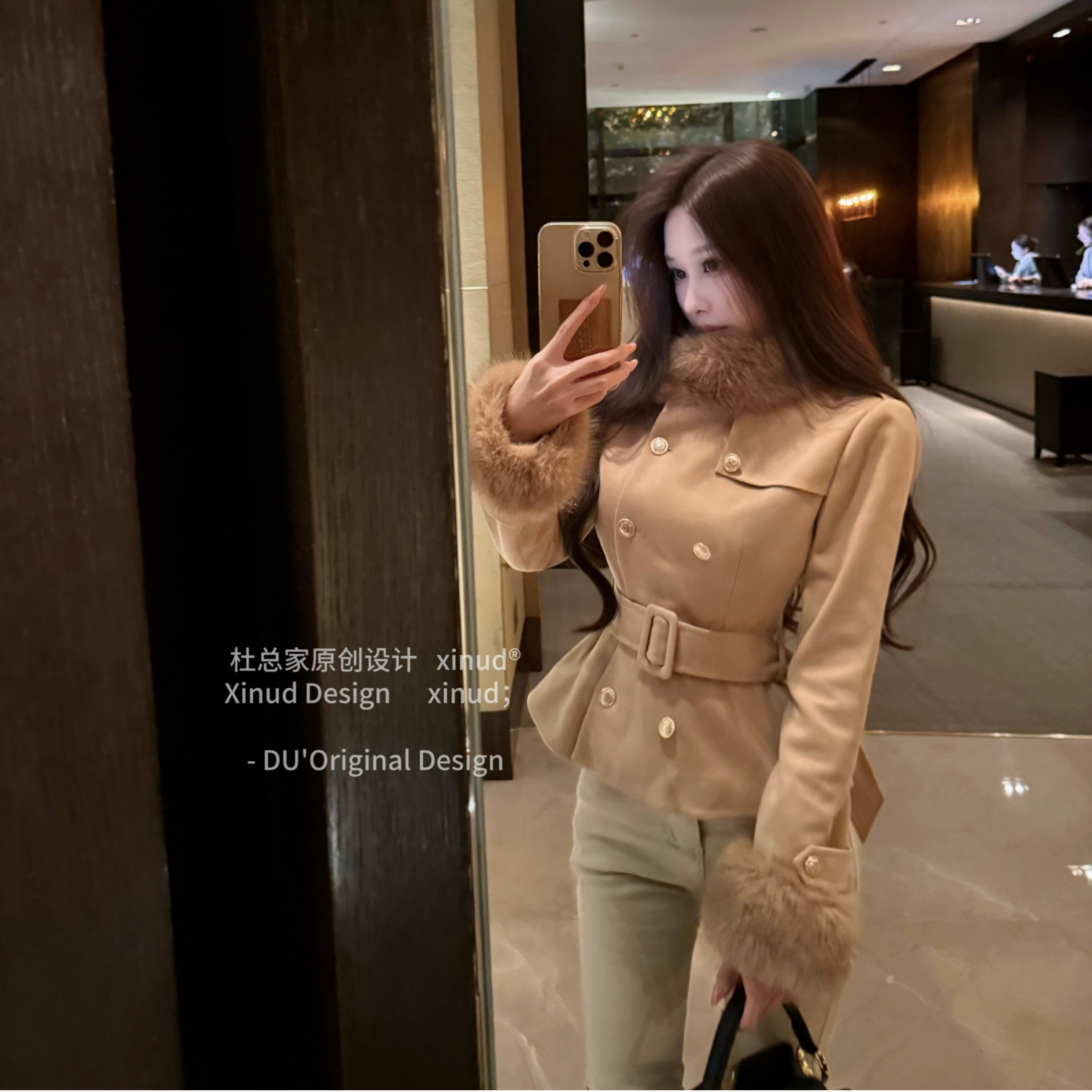 杜总家 伦敦记忆*原创千金优雅气质系带收腰秋冬季短款翻领外套女