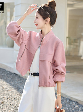 WEI TING立领麂皮绒外套女秋季新款宽松休闲小个子短款夹克衫上衣