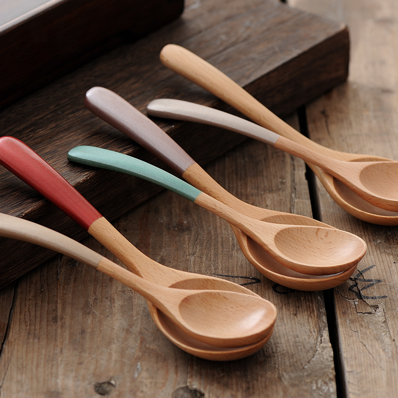 多彩手柄木勺创意弯柄小勺