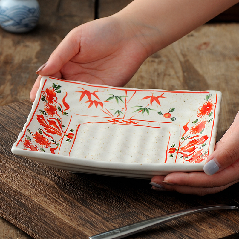 创意个性日式手绘陶瓷寿司盘子沙拉盘凉菜碟点心碟四方盘家用餐具