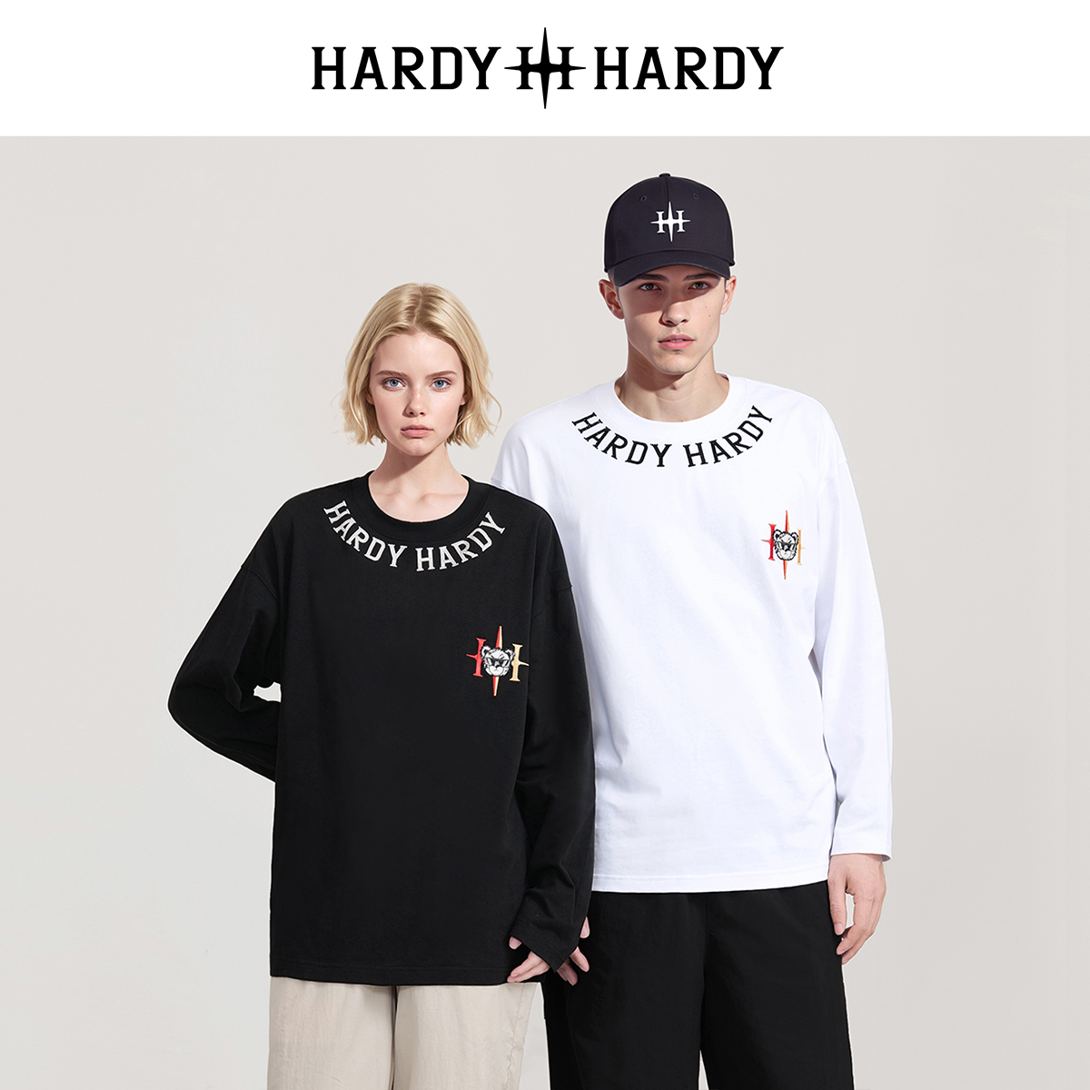 烫钻刺绣字母墨镜小熊渐变Logo长袖T恤 男女同款