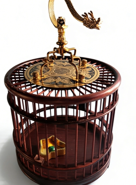 LH03蝈蝈笼红木精品宠物蛐蛐笼子圆形徐一舟纯黄铜龙钩手工鸣虫具