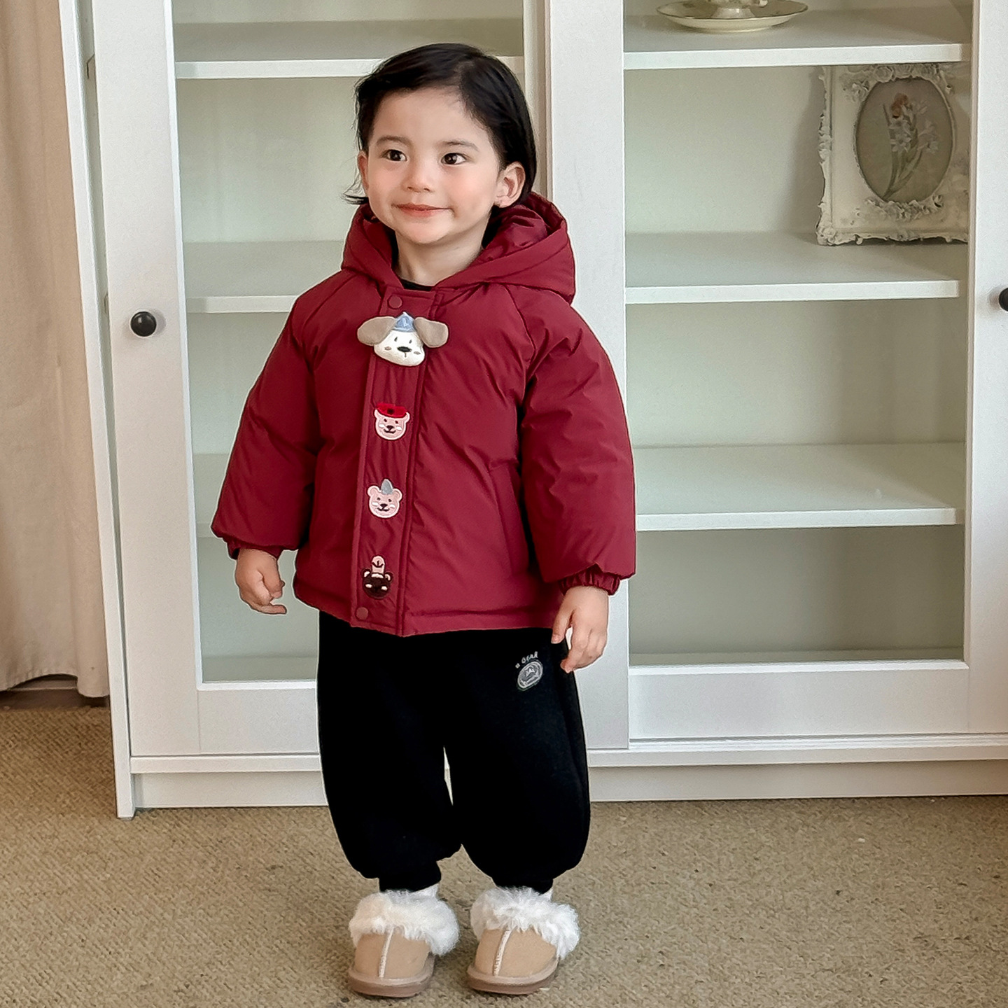 点兮冬季新款婴幼儿90白鸭绒羽绒连帽冲锋衣外套套装男宝宝两件套