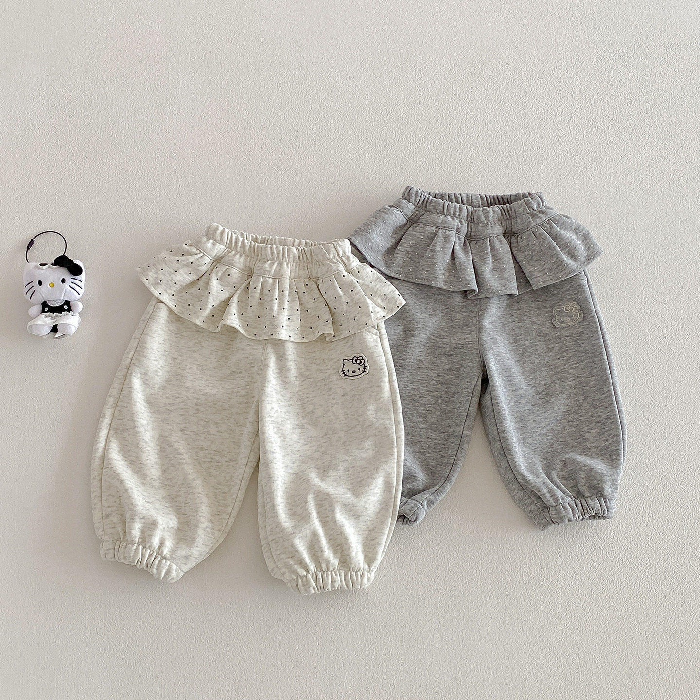 点兮春季新款婴幼儿针织裤子宝宝韩版洋气百搭卡通拼接纯色休闲裤