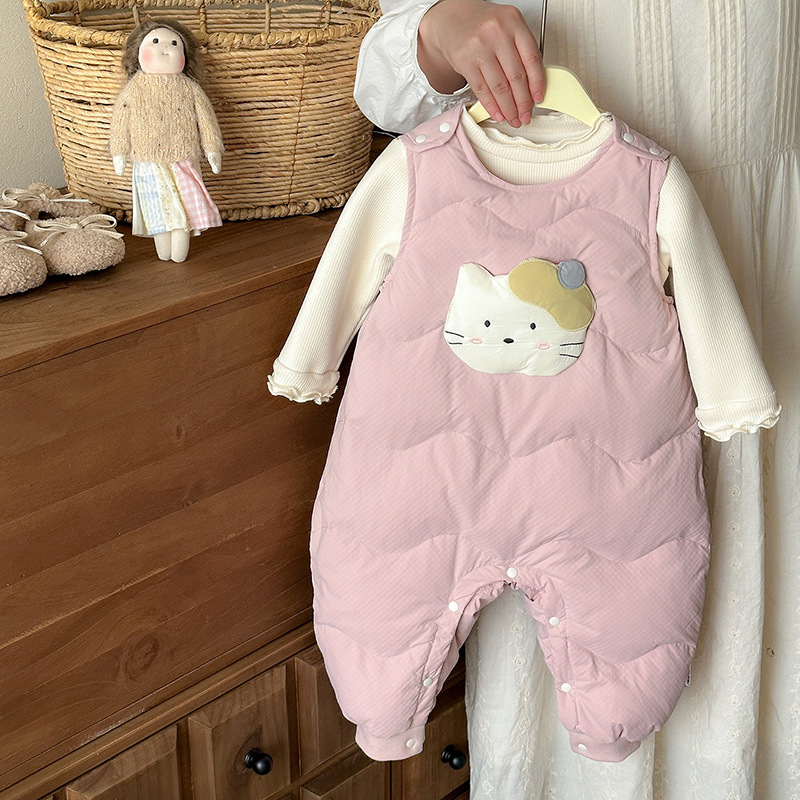 婴儿羽绒无袖哈衣2025秋冬装女宝宝羽绒连体裤女童保暖羽绒裤 a类