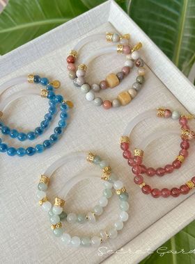 厂家批发天然草莓晶玛瑙手镯葡萄石简约清冷感气质手链女直播摆摊