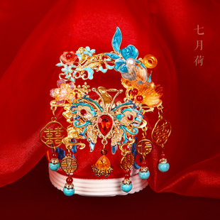 七月荷原创手工秀禾结婚新娘婚鞋 2025秋冬明制婚服中式婚礼蝴蝶