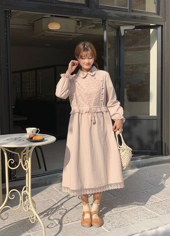83779秋装新款娃娃领白色连衣裙女蕾丝绣花裙