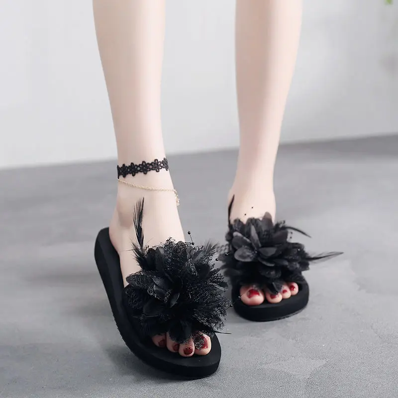 时尚拖鞋女夏花朵厚底百搭一字拖防滑休闲个性外穿坡跟海边沙滩鞋,女鞋,一字拖,淘宝优惠券,粉丝福利购,淘宝优惠卷