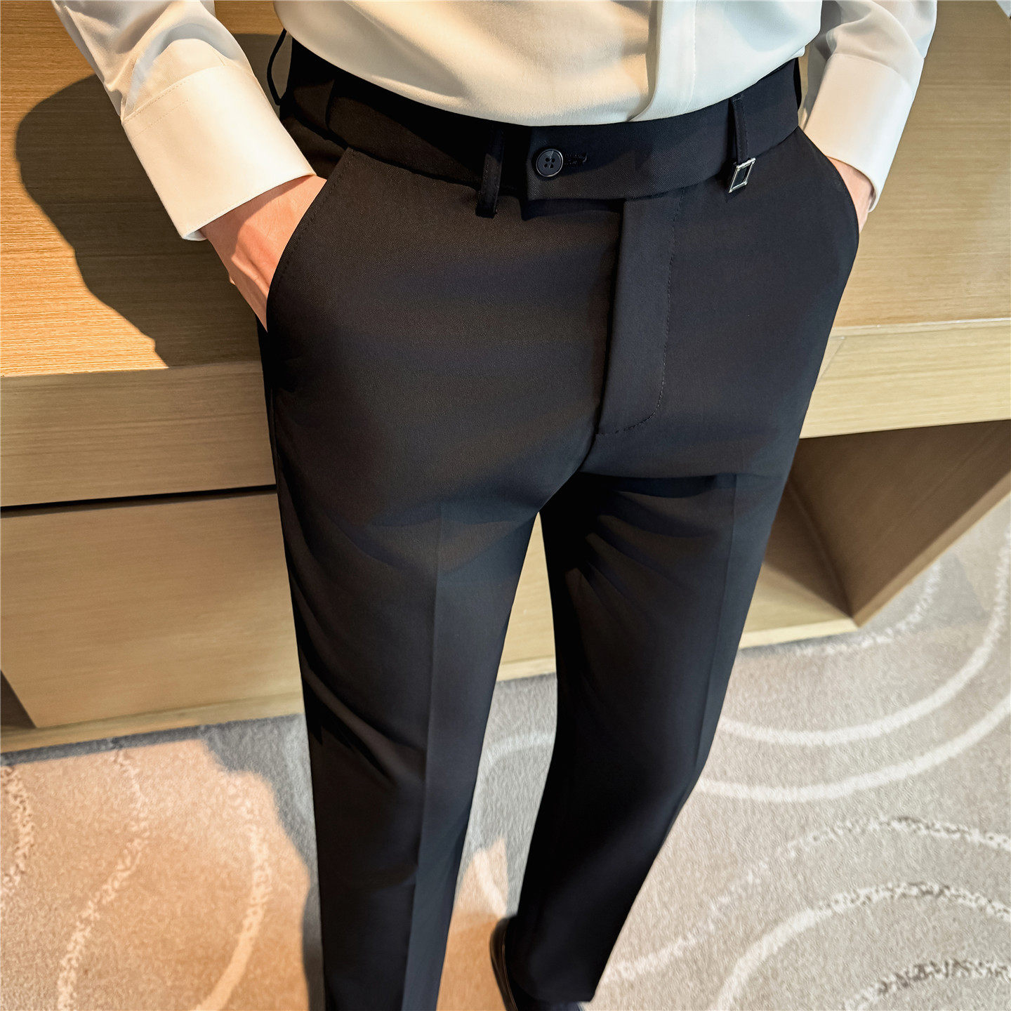 thumbnail for 2026 High-end elastic waist stretch trousers men's formal slacks slim narrow straight business suit trousers