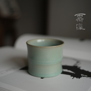 李志强汝瓷天青釉竹节杯可养开片支钉烧清凉寺原矿仿古釉