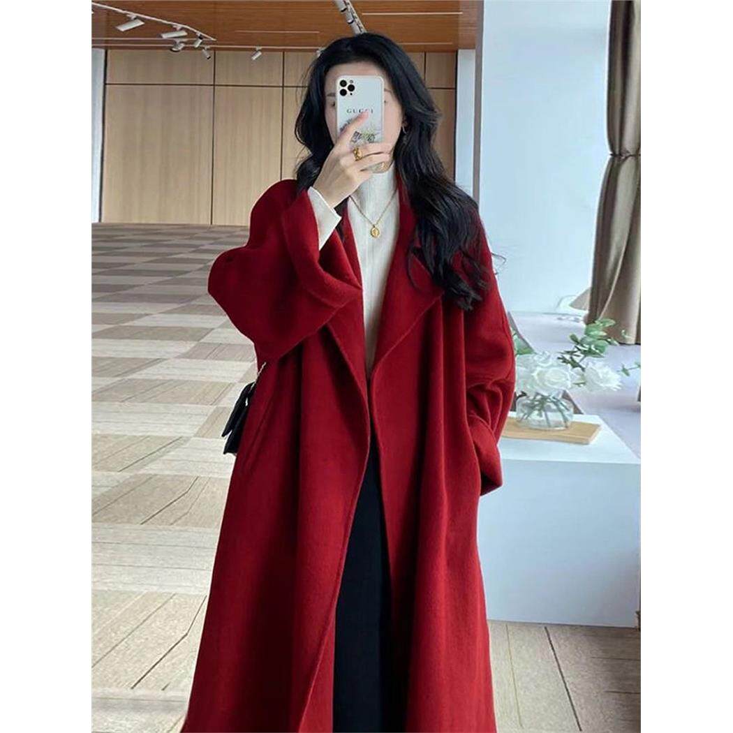 红新年女士双面羊绒外套秋冬2025新款女士小羊毛外套