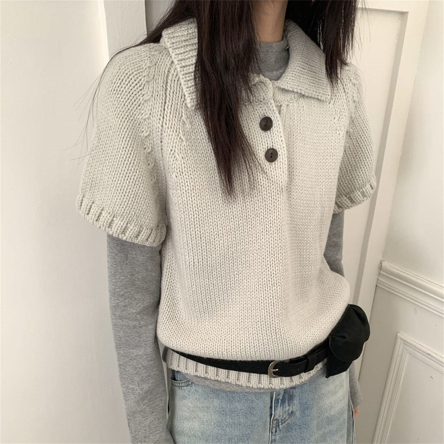 韩代简约polo领短袖针织衫女2025冬季新款气质叠穿显瘦毛衣T恤潮,个性定制/设计服务/DIY,棉服工装,淘宝优惠券,粉丝福利购,淘宝优惠卷