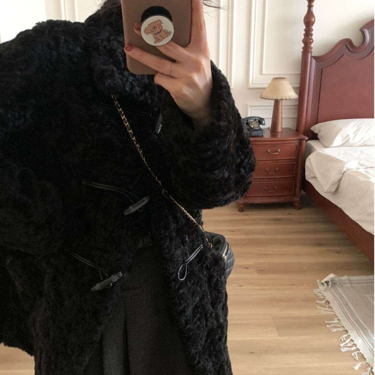 冬上新棉服番茄侠富人区同款翻领牛角扣环保羊羔毛皮毛一体外套女,个性定制/设计服务/DIY,棉服工装,淘宝优惠券,粉丝福利购,淘宝优惠卷