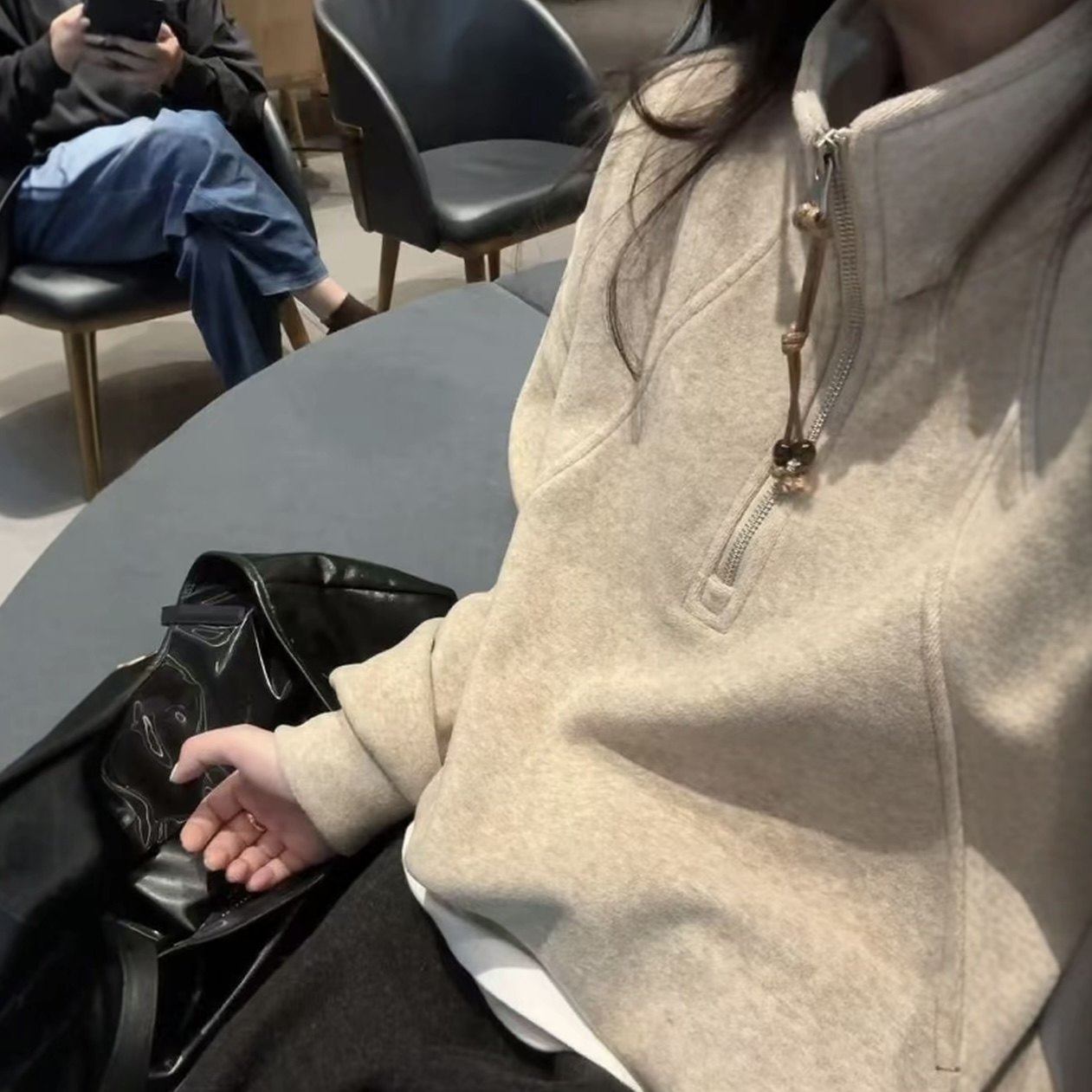 美式半拉链立领卫衣女冬季加绒加厚高级感新款宽松超好看内搭上衣,个性定制/设计服务/DIY,棉服工装,淘宝优惠券,粉丝福利购,淘宝优惠卷