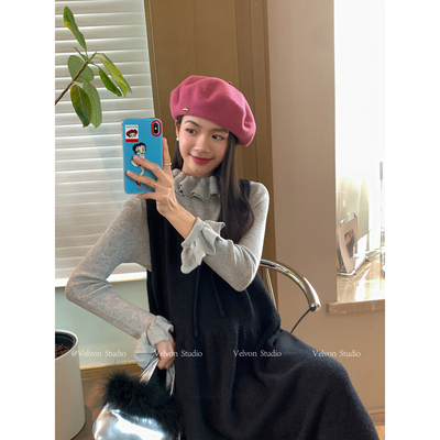 【陈格格】智感叠穿~气质喇叭袖花边上衣显瘦针织系带背心裙套装