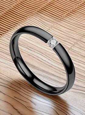 不锈钢钛钢戒指不掉色小众设计ins风饰品镶钻素圈男士代爆款