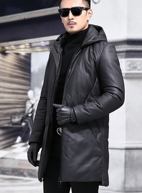 绵羊皮羽绒服高端连帽真皮皮衣男纯皮整皮秋冬纯牛皮轻奢时尚休闲