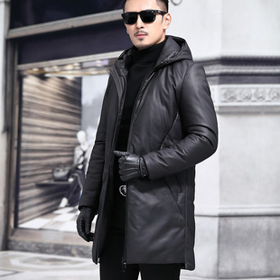 绵羊皮羽绒服高端连帽真皮皮衣男纯皮整皮秋冬纯牛皮轻奢时尚休闲