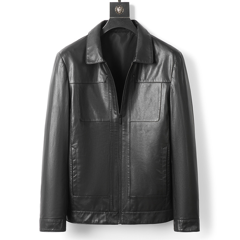 春秋款男士真皮皮衣男海宁绵羊皮外套翻领休闲百搭夹克爸爸装