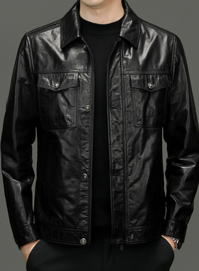 DLSN-A7705秋冬新款男士海宁皮衣翻领机车夹克油蜡牛皮真皮皮衣男