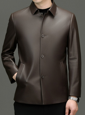 DLSN28167海宁真皮皮衣2024年新款中老年男士中长款单排扣绵羊皮