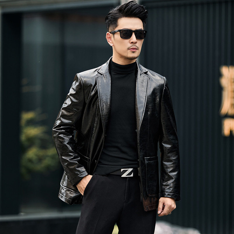 BG58001春秋新款男士真皮皮衣男绵羊皮西服单皮外套百搭商务休闲