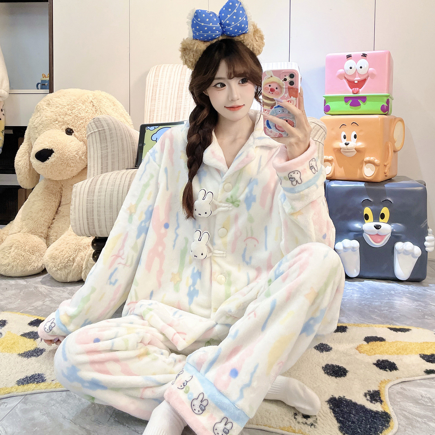 女士睡衣秋冬季珊瑚绒加厚加绒