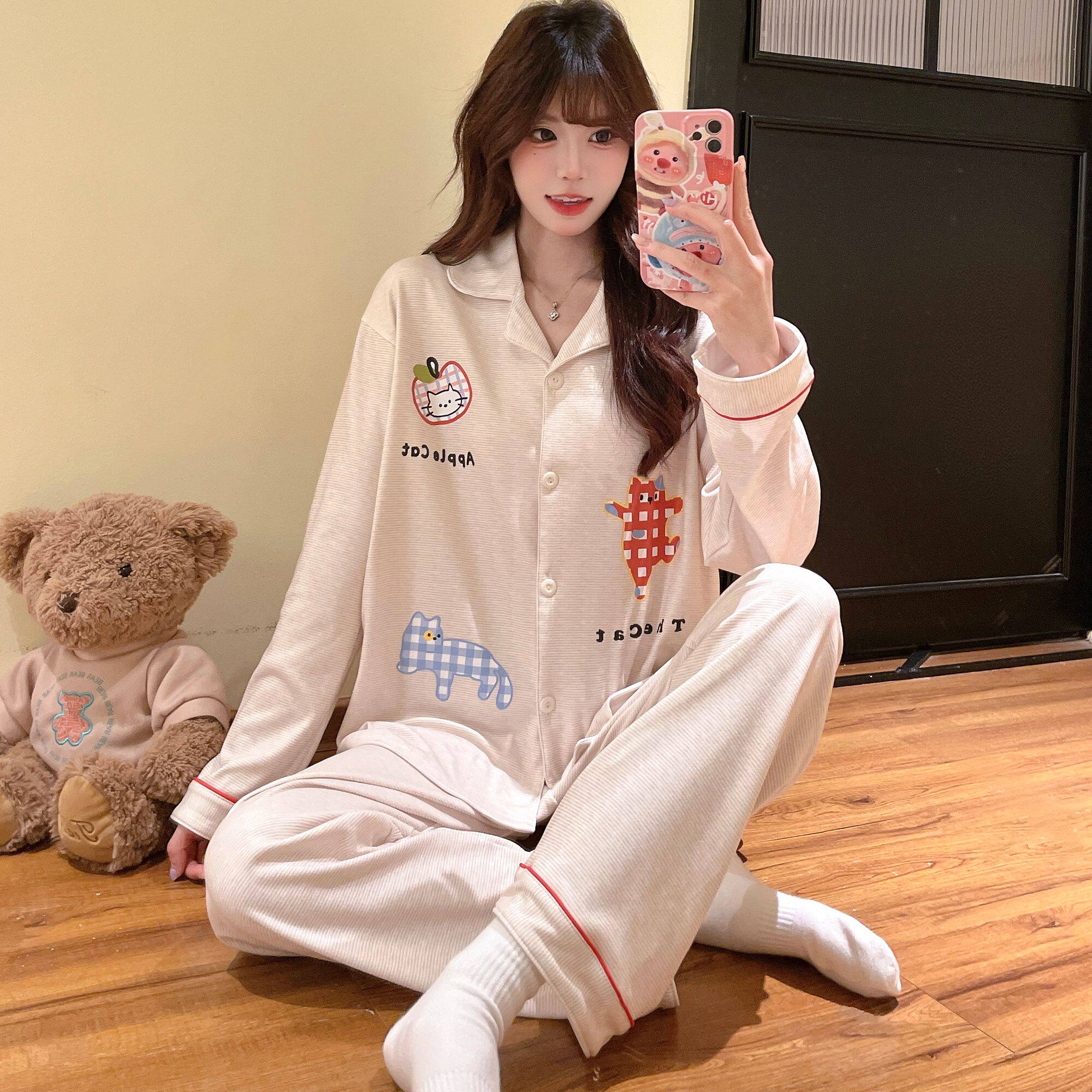 睡衣女款春秋季德绒长袖长裤新款