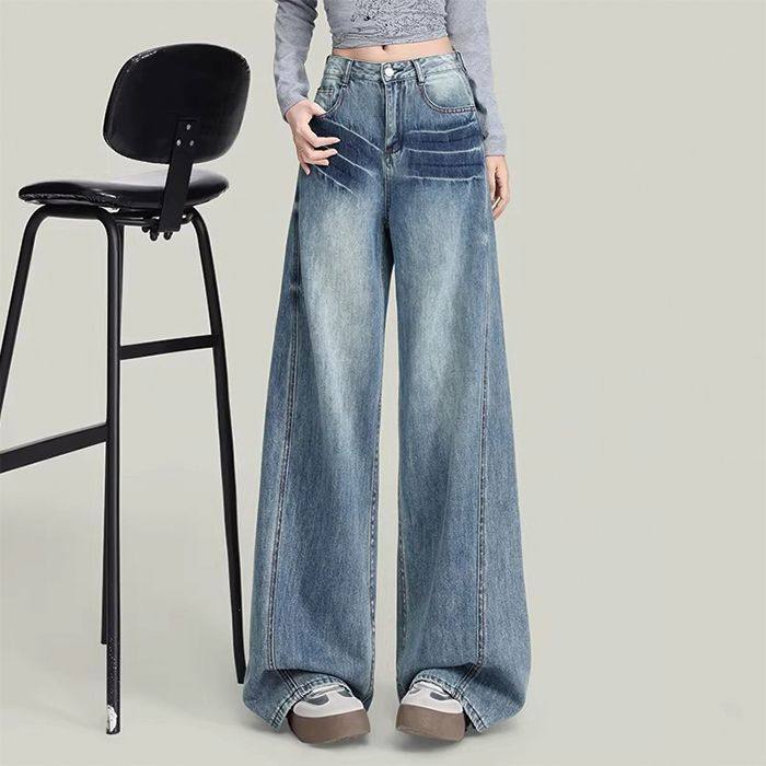 复古抓痕弯刀阔腿牛仔裤女2026新款设计感显瘦松弛垂感直筒镰刀裤,女装/女士精品,牛仔裤,淘宝优惠券,粉丝福利购,淘宝优惠卷