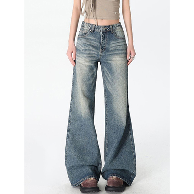 高个子加长美式不贴腿微喇牛仔裤