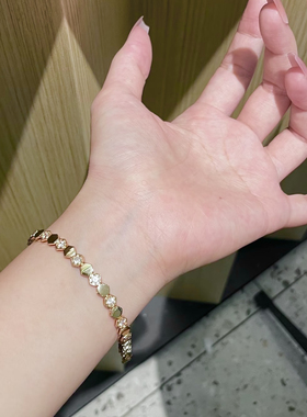 洗澡不掉色简约百搭精致蜂巢带钻手链钛钢镀18K女蜂巢镀金色