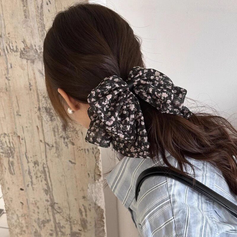 2025新款法式温婉小碎花抓夹显层次显发量马尾夹高级感蝴蝶结发饰