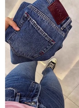 高腰窄版直筒牛仔裤新款胖妹妹mm大码显瘦梨型身材拖地裤KX33183